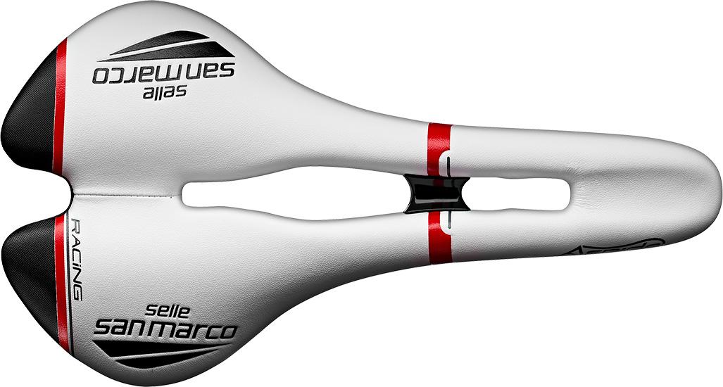 Selle San Marco Aspide Flow Open-fit Racing Saddle  White/black/red