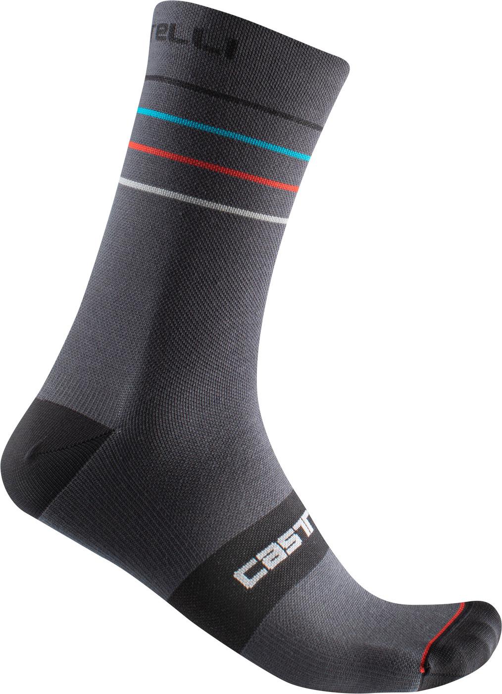 Castelli Endurance 15 Sock  Dark Grey/sky Blue/red