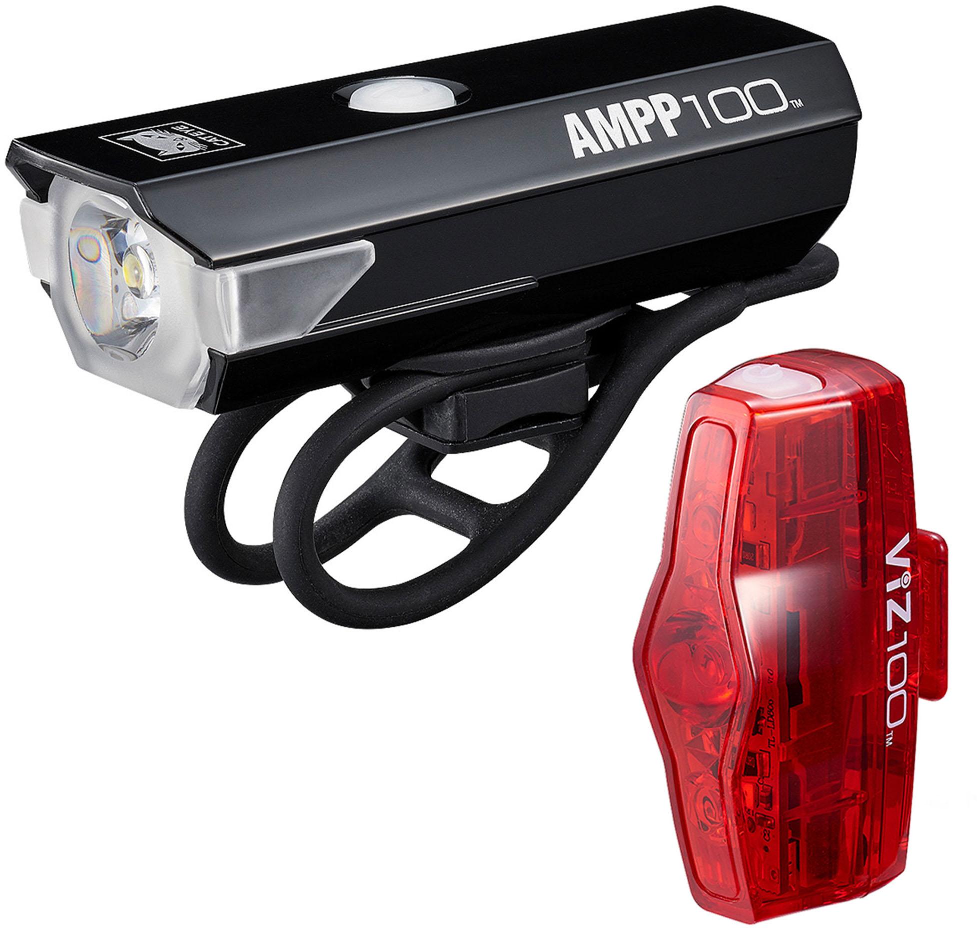 Cateye Ampp 100 And Viz 100 Light Set  Black/red