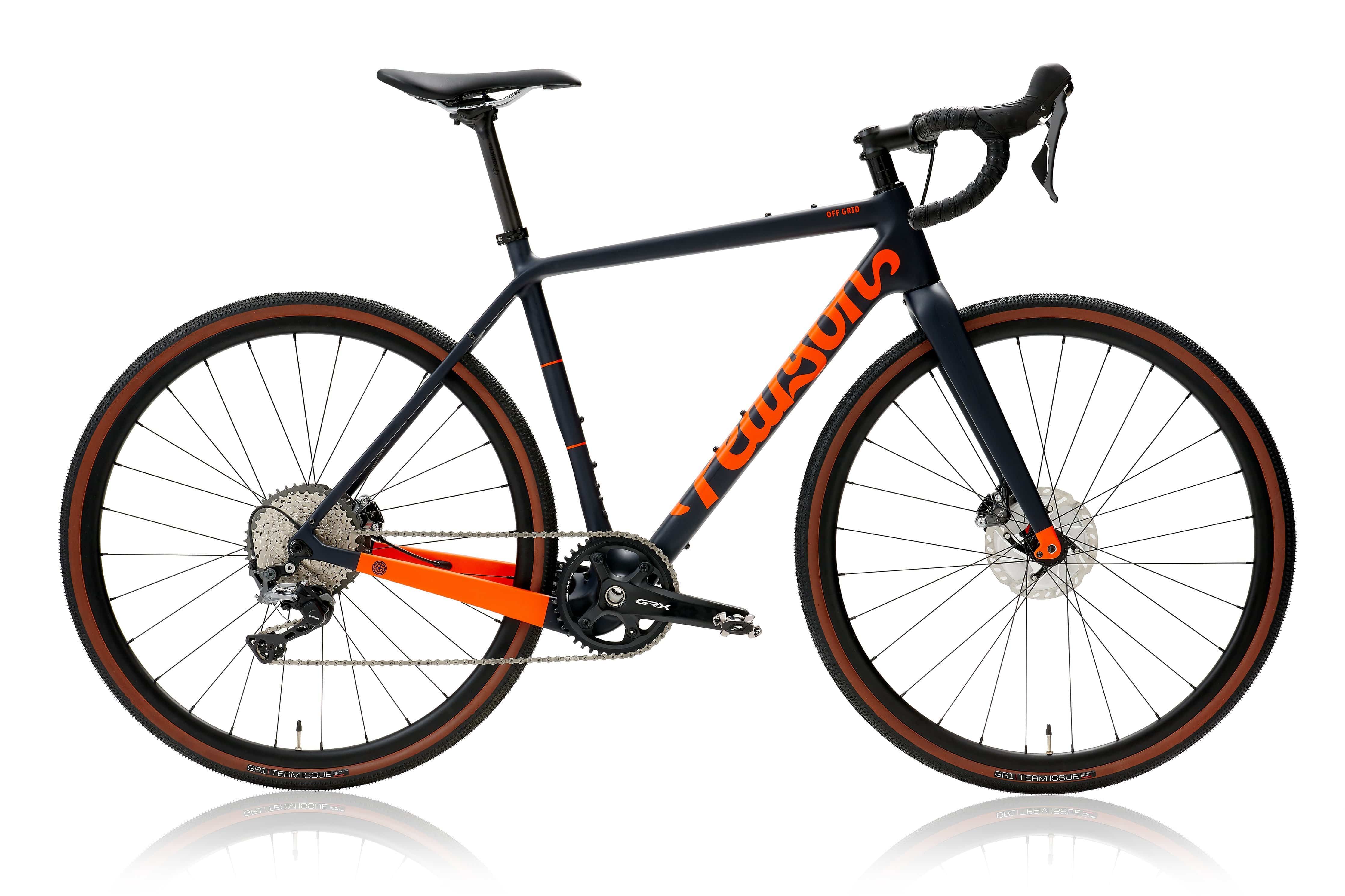Pcs  Off Grid - Carbon Gravel Bike  Matt Orange On Matt Deep Blue / Large / Grx 800 Mechanical - Dcr 25mm Deep Alloy