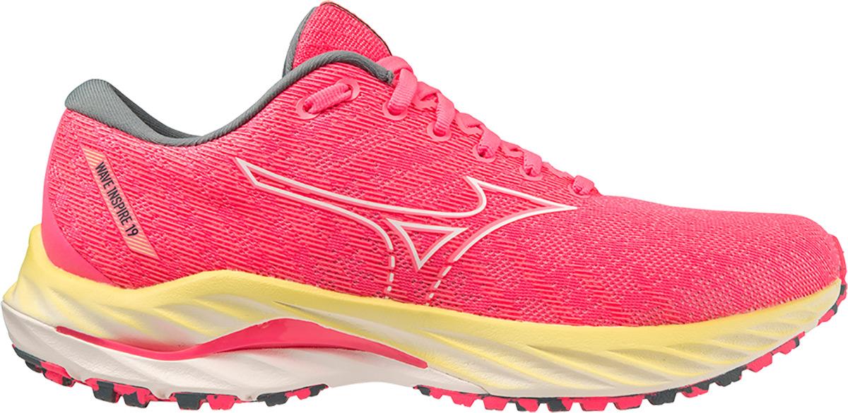 Mizuno Womens Wave Inspire 19 Running Shoes - High-vis Pink/snow White/luminous