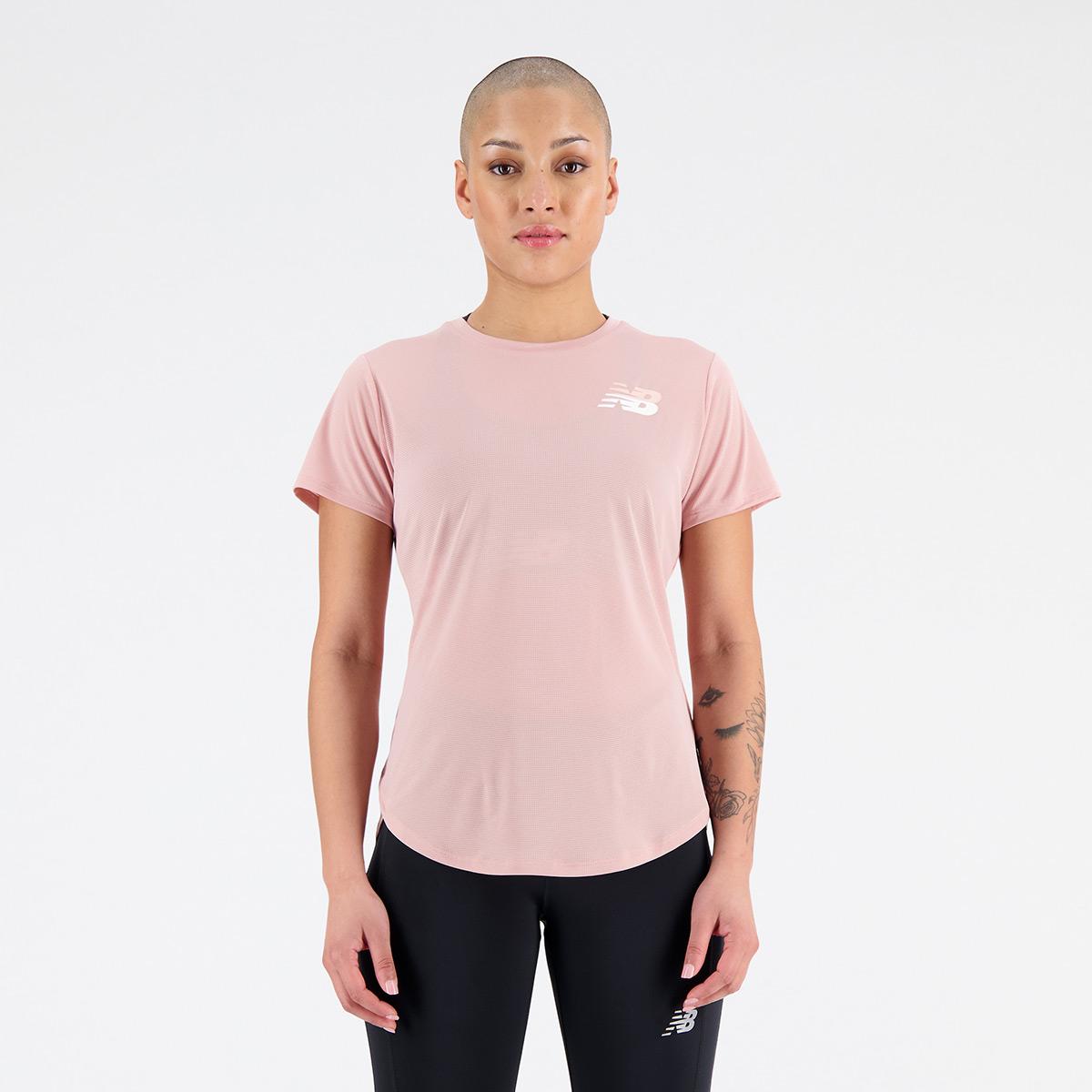 New Balance Womens Graphic Accelerate Short Sleeve Top - Pink Moon