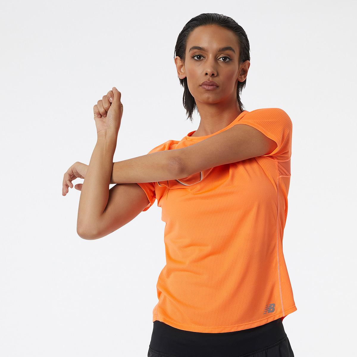 New Balance Womens Printed Impact Run Ss - Vibrant Orange Heather
