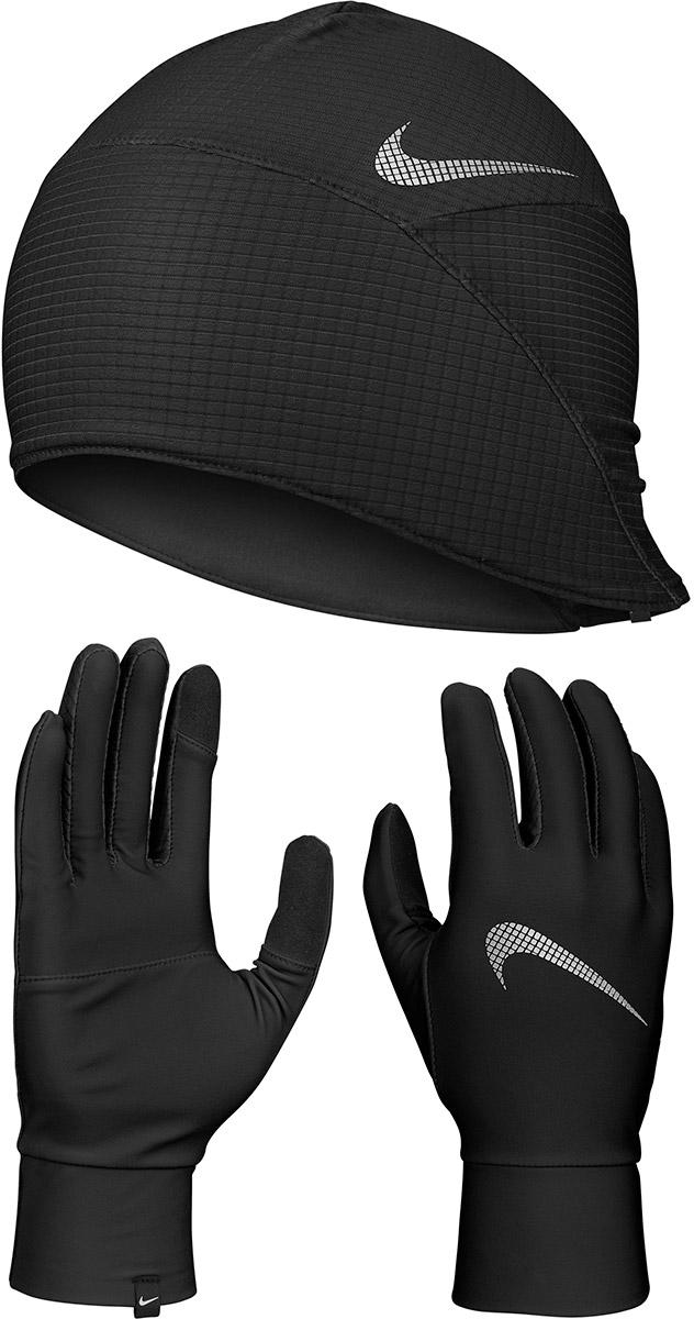 Nike Mens Essential Running Hat And Glove Set - Black/silver