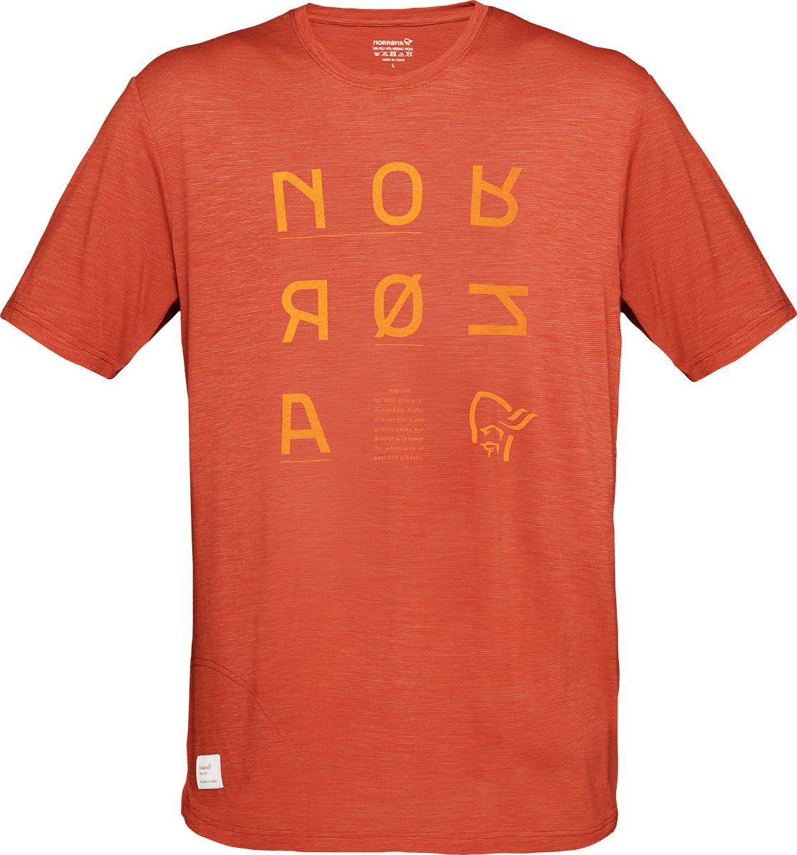 Norrna Svalbard Graphic Wool T- Shirt - Rooibos Tea/orange Crush