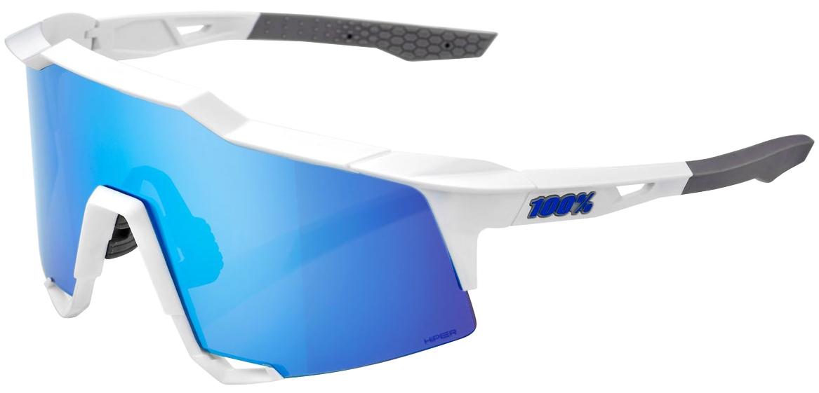 100% Speedcraft Matte White Blue Lens Sunglasses - Matte White/blue