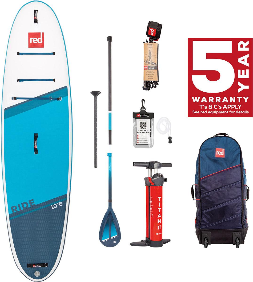 Red Paddle Co Ride 10.6 Hybrid Tough Paddle Board Package - Blue