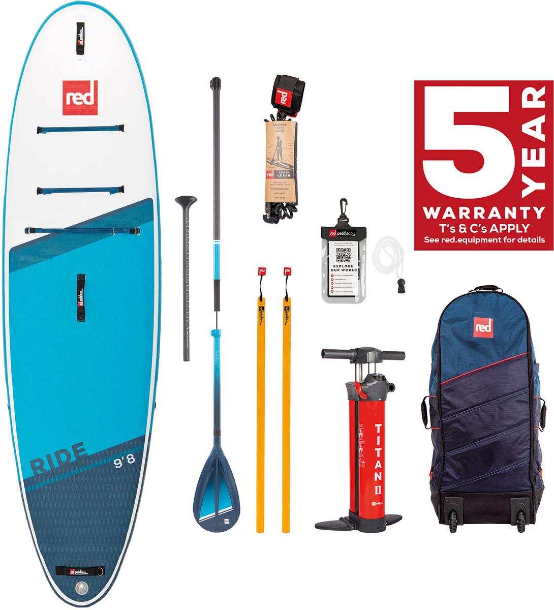 Red Paddle Co Ride 9.8 Hybrid Tough Paddle Board Package - Blue