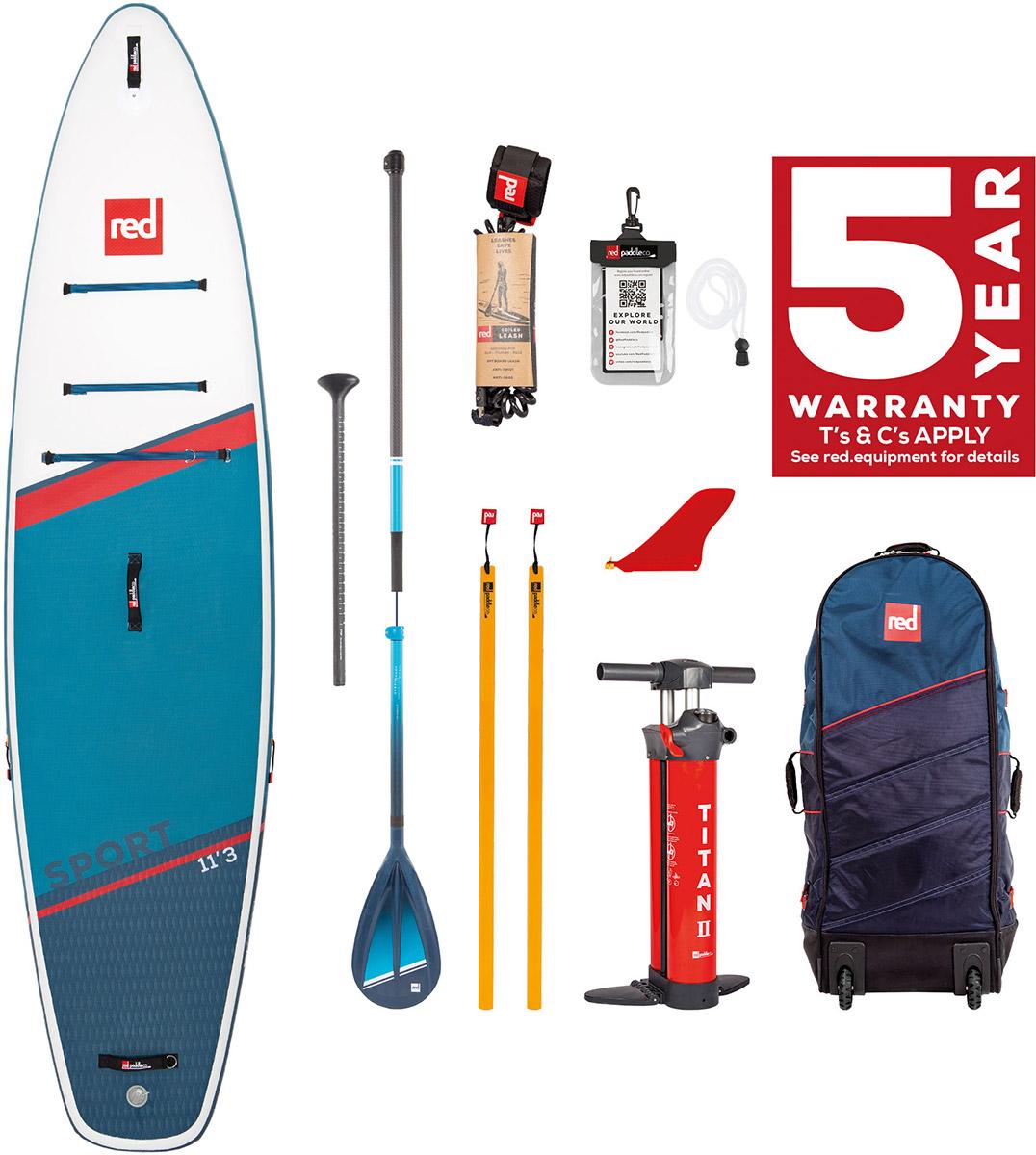 Red Paddle Co Sport 11.3 Hybrid Tough Paddle Board Package - Blue