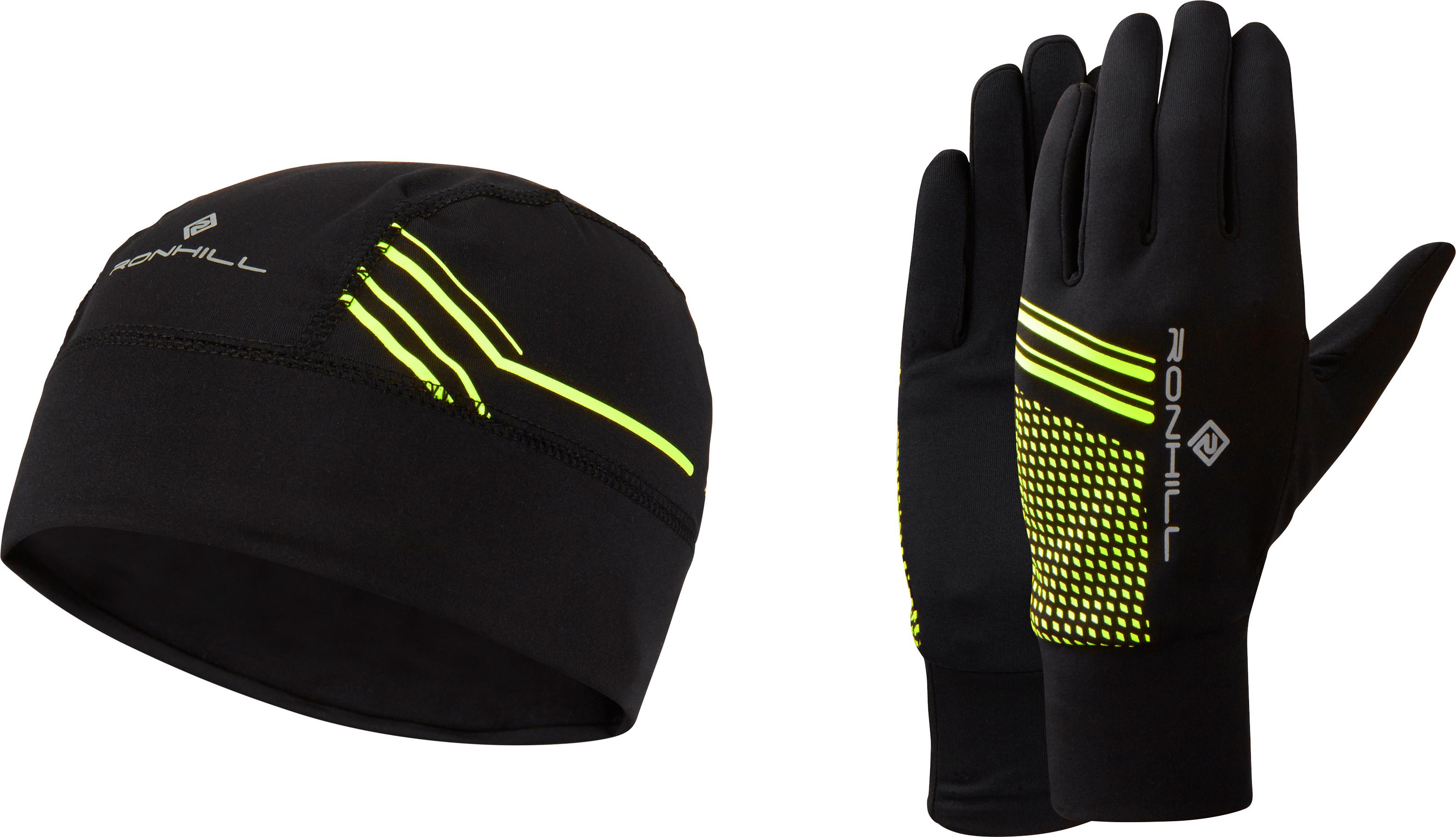Ronhill Beanie And Glove Set - Black/fluo Yellow