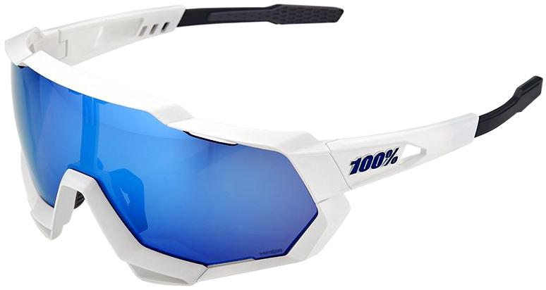 100% Speedtrap Matte White Blue Mirror Lens Sunglasses - White/blue
