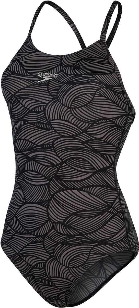 Speedo Womens Allover Fixed Crossback - Black/usa Charcoal