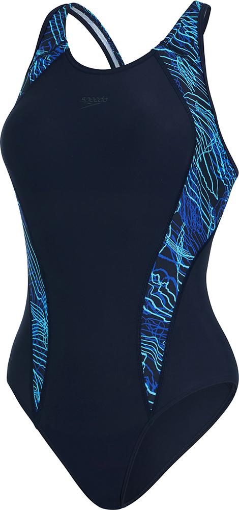 Speedo Womens Allover Panel Laneback Swimsuit - True Navy/aquarium/sea Glass/light Adriatic