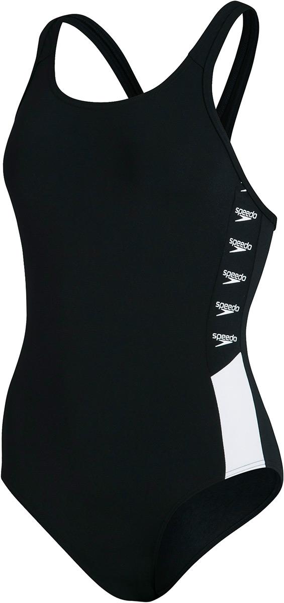 Speedo Womens Boom Logo Splice Muscleback Swimsuit - Black/white