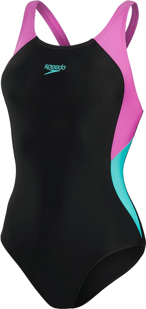 Speedo Womens Colourblock Splice Muscleback Swimsuit - Black/tile/neon Orchid