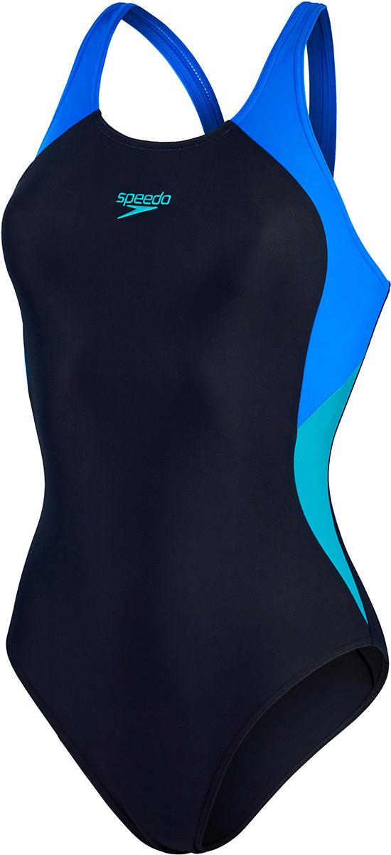 Speedo Womens Colourblock Splice Muscleback Swimsuit - True Navy/bondi Blue/aquarium
