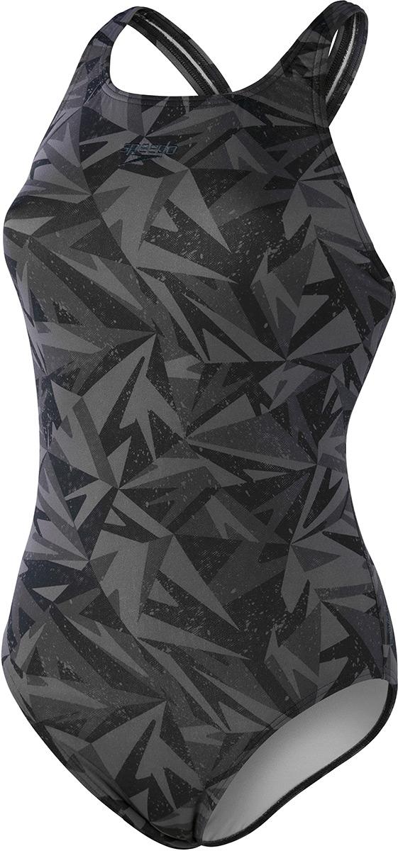 Speedo Womens Hyperboom Allover Medalist Swimsuit - Black/oxid Grey/usa Charcoal
