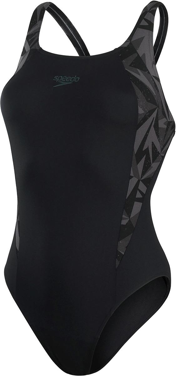Speedo Womens Hyperboom Splice Muscleback Swimsuit - Black/oxid Grey/usa Charcoal