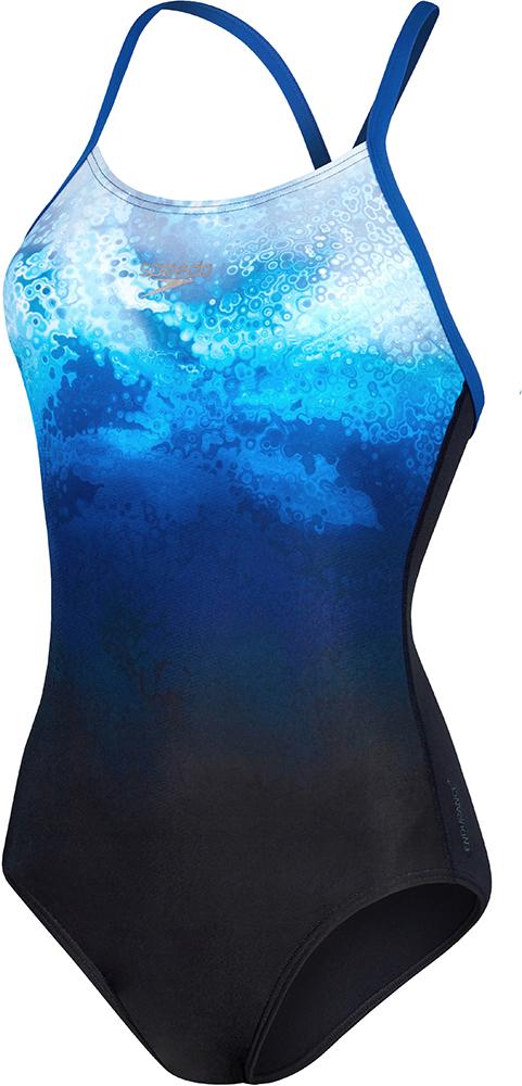 Speedo Womens Placement Digital Fixed Crossback Swimsuit - Black/true Navy/cobalt Pop/white