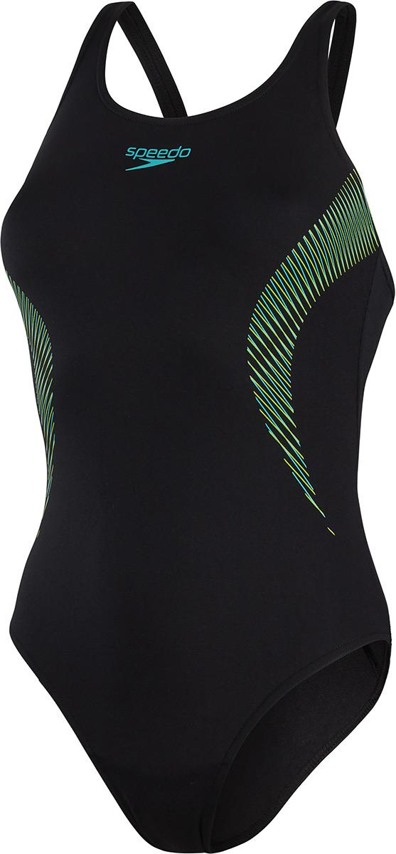 Speedo Womens Placement Muscleback Swimsuit - Black/tile/atomic Lime