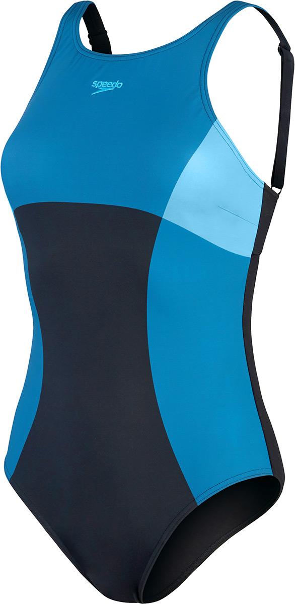 Speedo Womens Shaping Enlace Placement Printed 1pce - Black/white/ageon Blue/blissful Blue