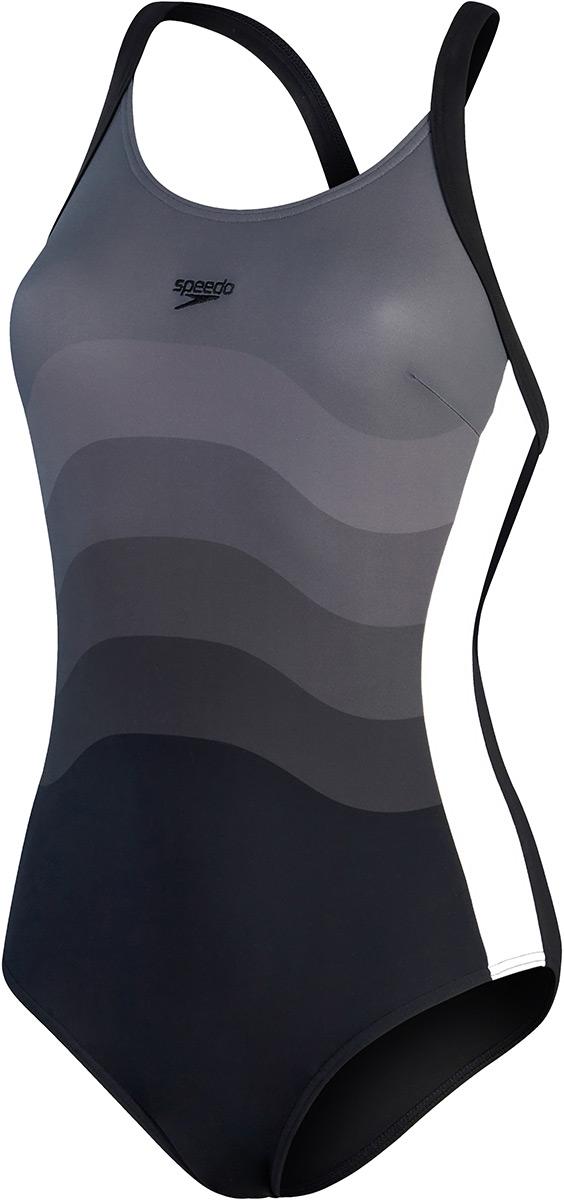 Speedo Womens Shaping Entwine Printed 1pce Swimsuit - Black/white/usa Charcoal