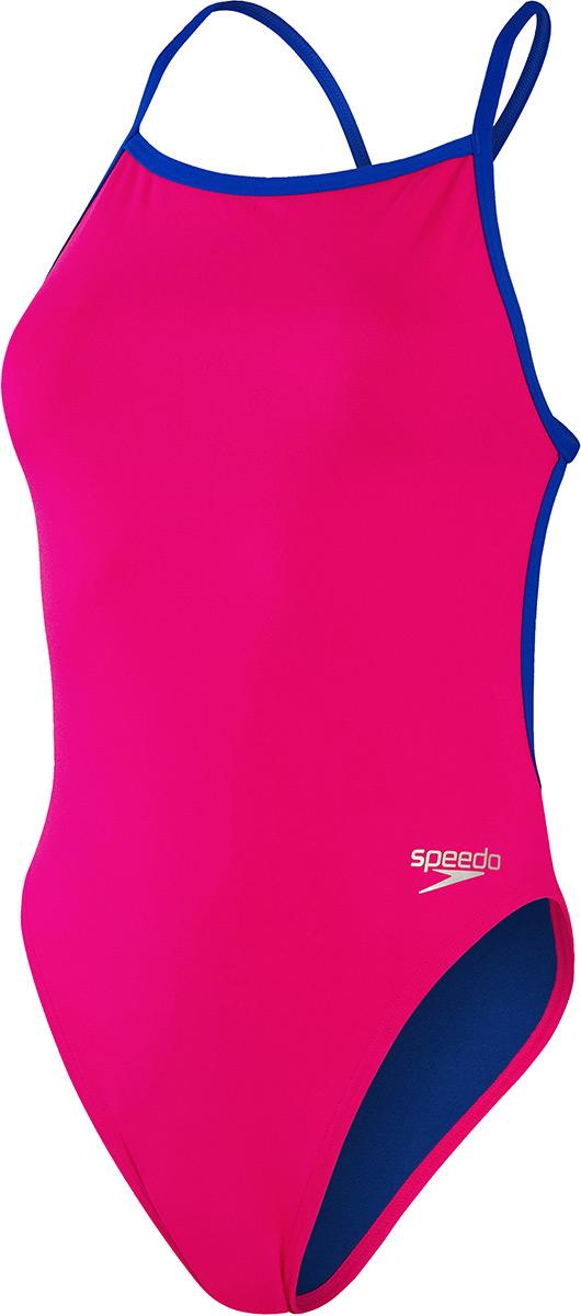 Speedo Womens Solid Vback Swimsuit - Electric Pink/chroma Blue