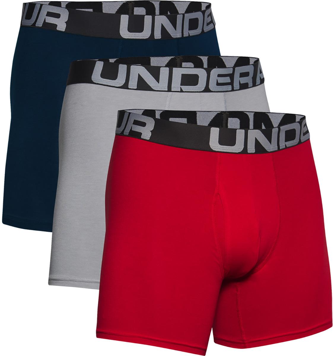Under Armour Charged Cotton 6 Boxer 3 Pack - Red / Academy / Mod Gray Medium Heather