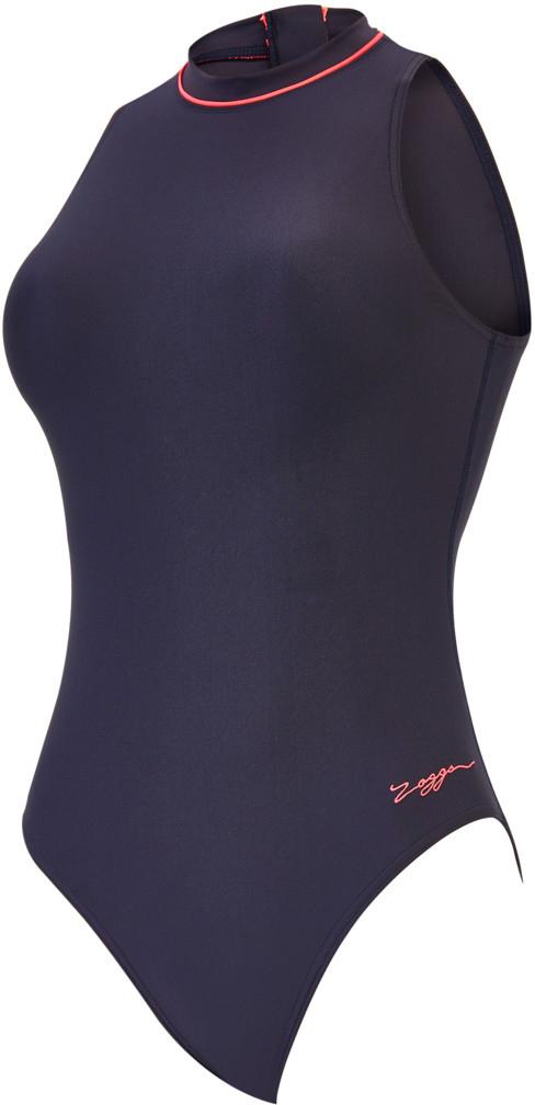 Zoggs Womens Cable Zipped Highneck Swimsuit - Black/coral