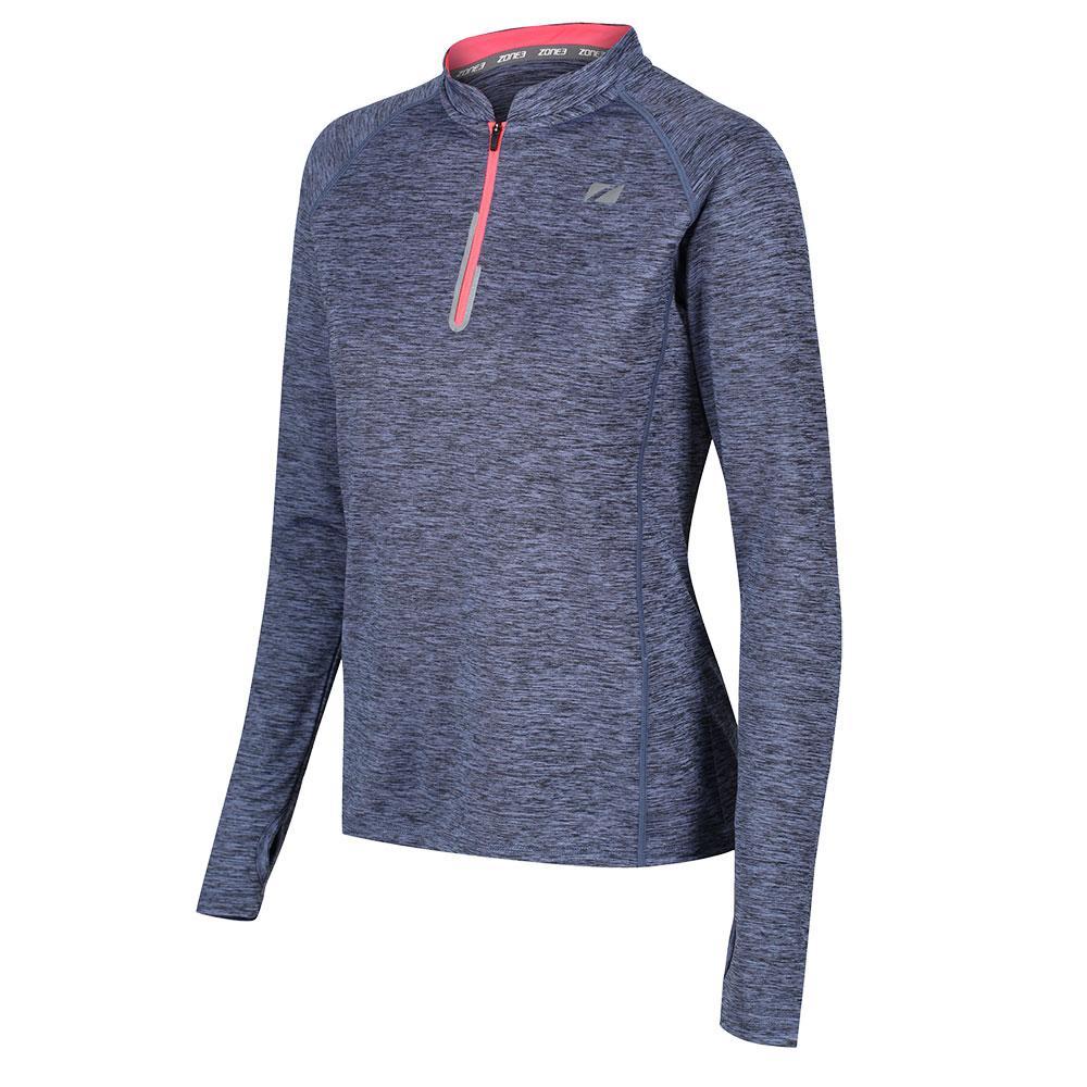 Zone3 Womens Zip Soft-touch Technical Long Sleeve Top - Petrol Blue/electric Coral