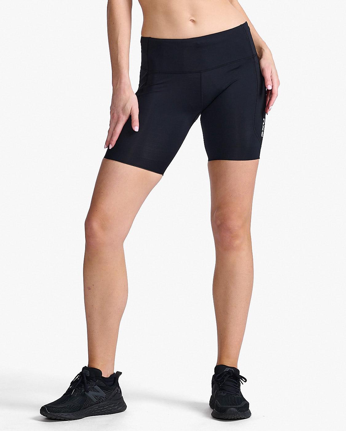 2xu Womens Aero Mid-rise Compression 6 Inch Shorts - Black/silver Reflective