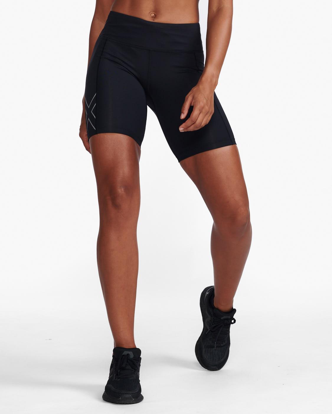 2xu Womens Aero Vent Mid-rise Compression 6 Shorts - Black/silver Reflective
