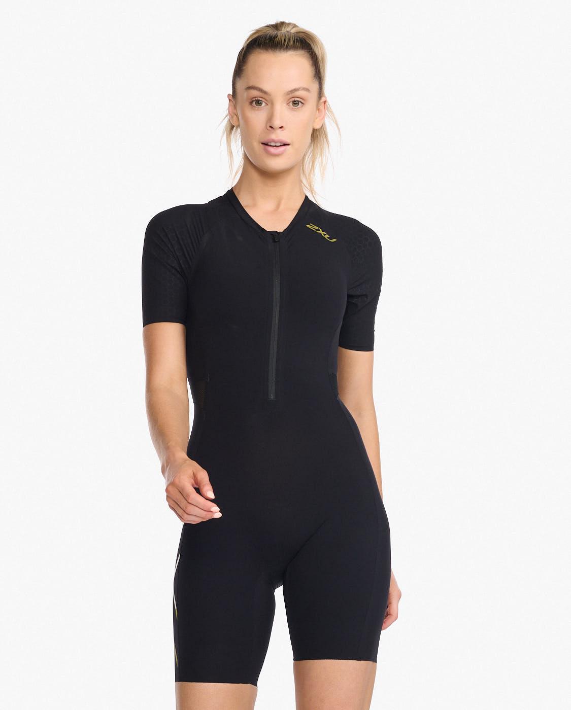 2xu Womens Compression Light Speed Sleeved Trisuit - Black/copper Reflective