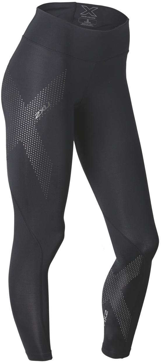 2xu Womens Motion Mid-rise Compression Tights - Black/dotted Reflective Logo