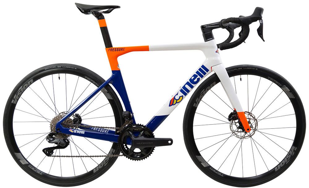 Cinelli Pressure Disc Ultegra Di2 Road Bike (2023) - White/blue/orange