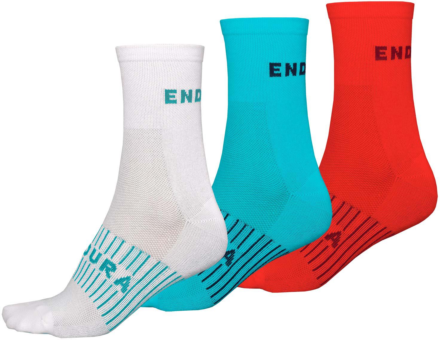 Endura Womens Coolmax Race Socks (3-pack) - White/blue/red