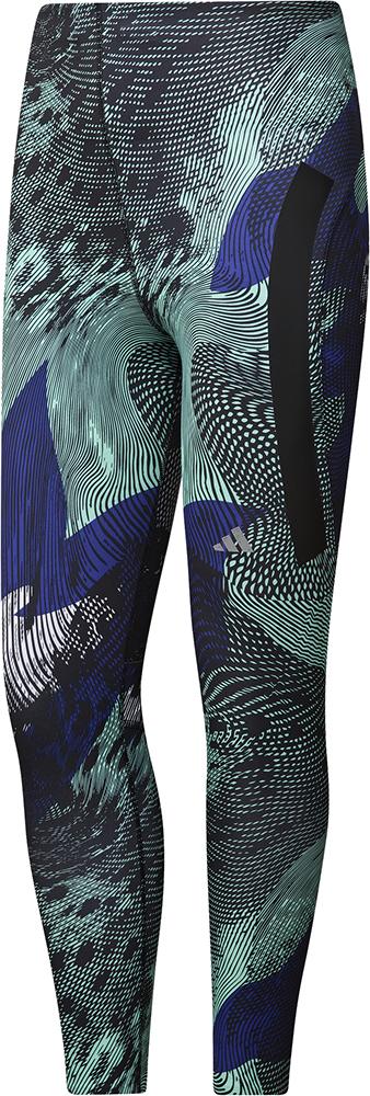 Adidas Womens Adizero All Over Print Running Tights - Black/lucid Blue