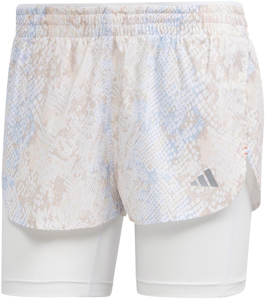 Adidas Womens Fast 2in1 All Over Print Run Shorts - White/alumina