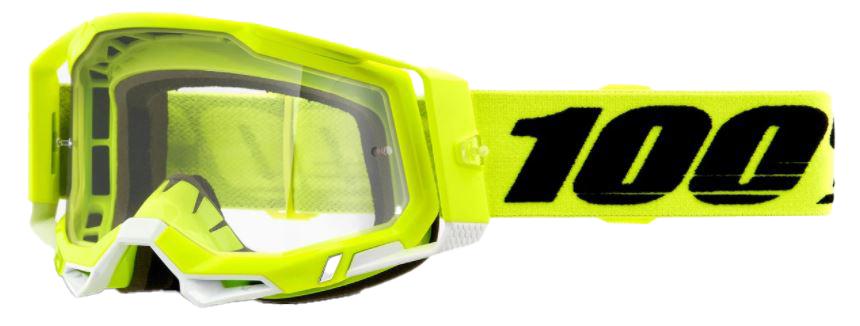 100% Racecraft 2 Goggles Clear Lens - Fluorescent Yellow