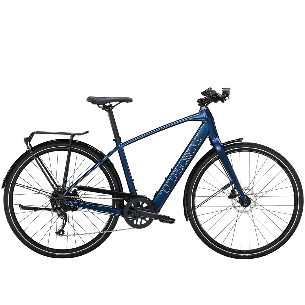 Trek Fx+ 2 Electric Hyrbrid Bike 2023 Satin Mulsanne Blue