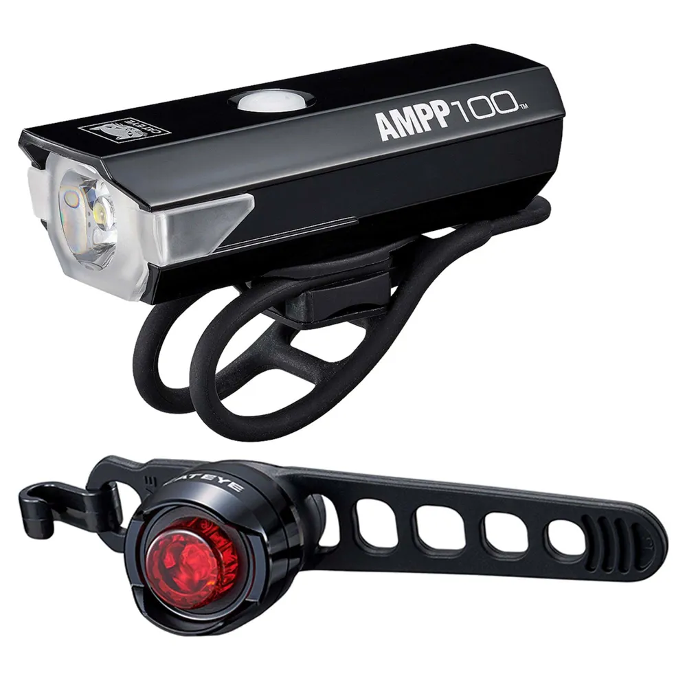 Cateye Ampp 100/orb Rechargeable Light Set Black