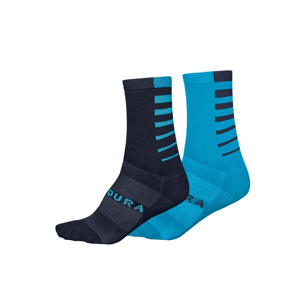 Endura Coolmax Stripe Socks Twin Pack Electric Blue/navy Blue