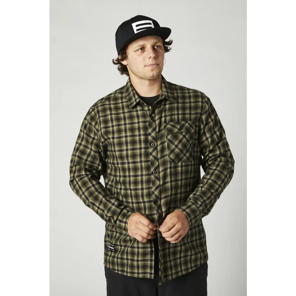 Fox Reeves Ls Flannel Woven Shirt Olive Green