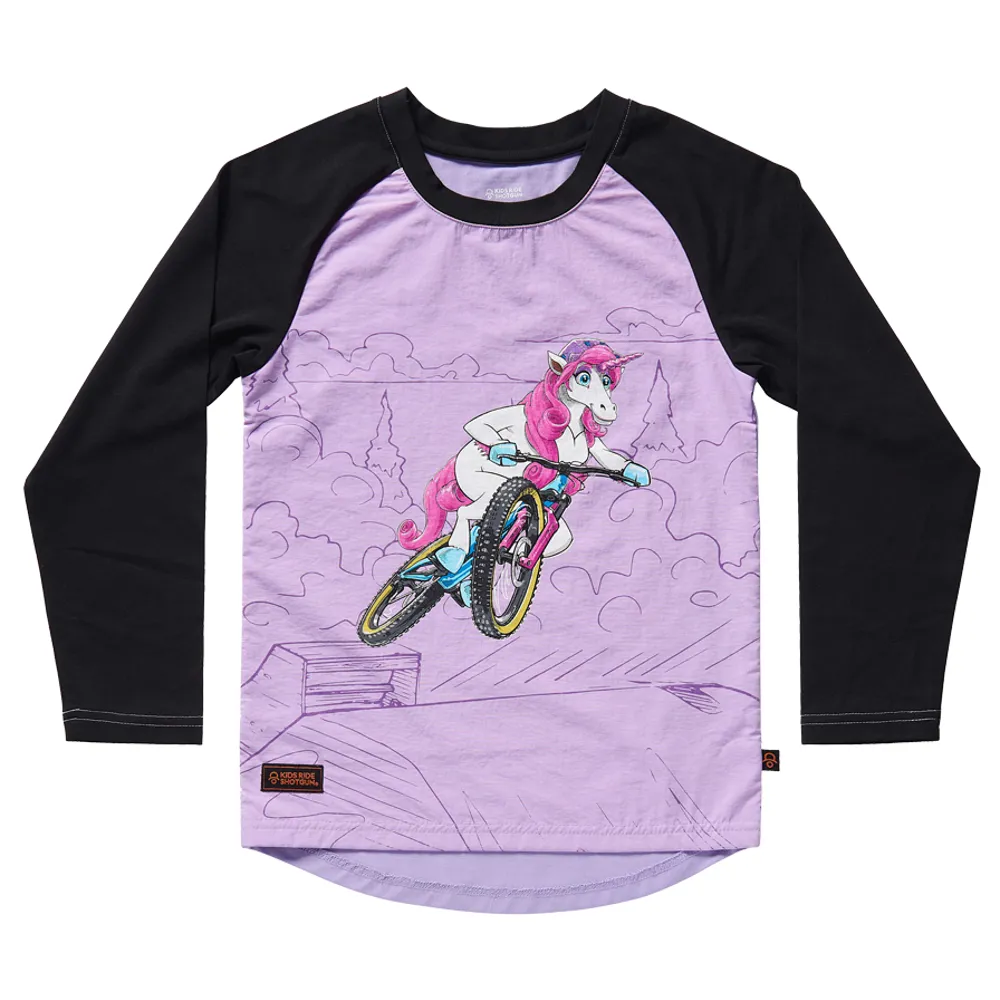 Kids Ride Shotgun Unicorn Windproof Kids Ls Jersey Pink/black