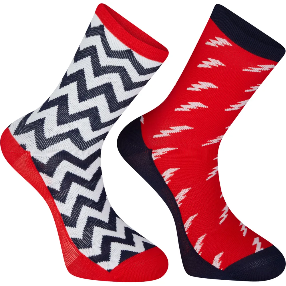 Madison Sportive Long Road Sock Twin Pack Bolts White/red/navy