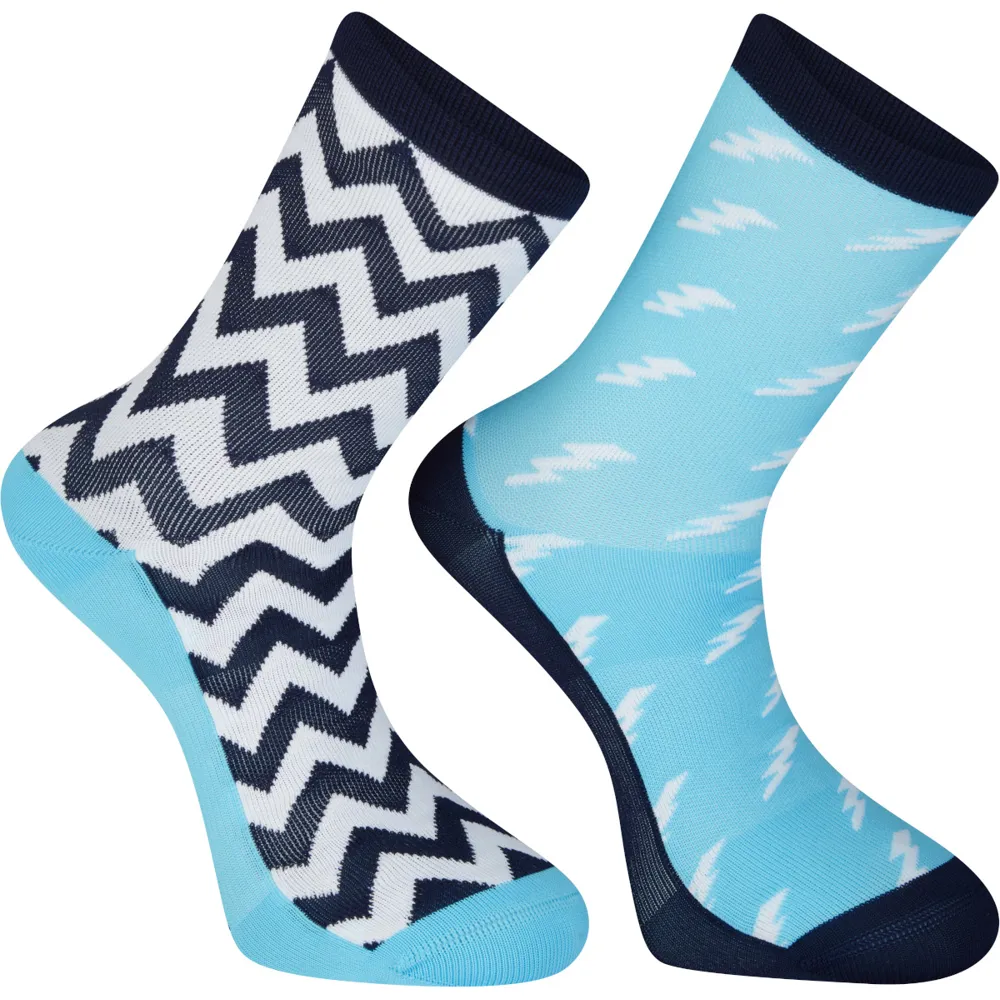Madison Sportive Long Road Socks Twin Pack Bolts Blue Curaco/white