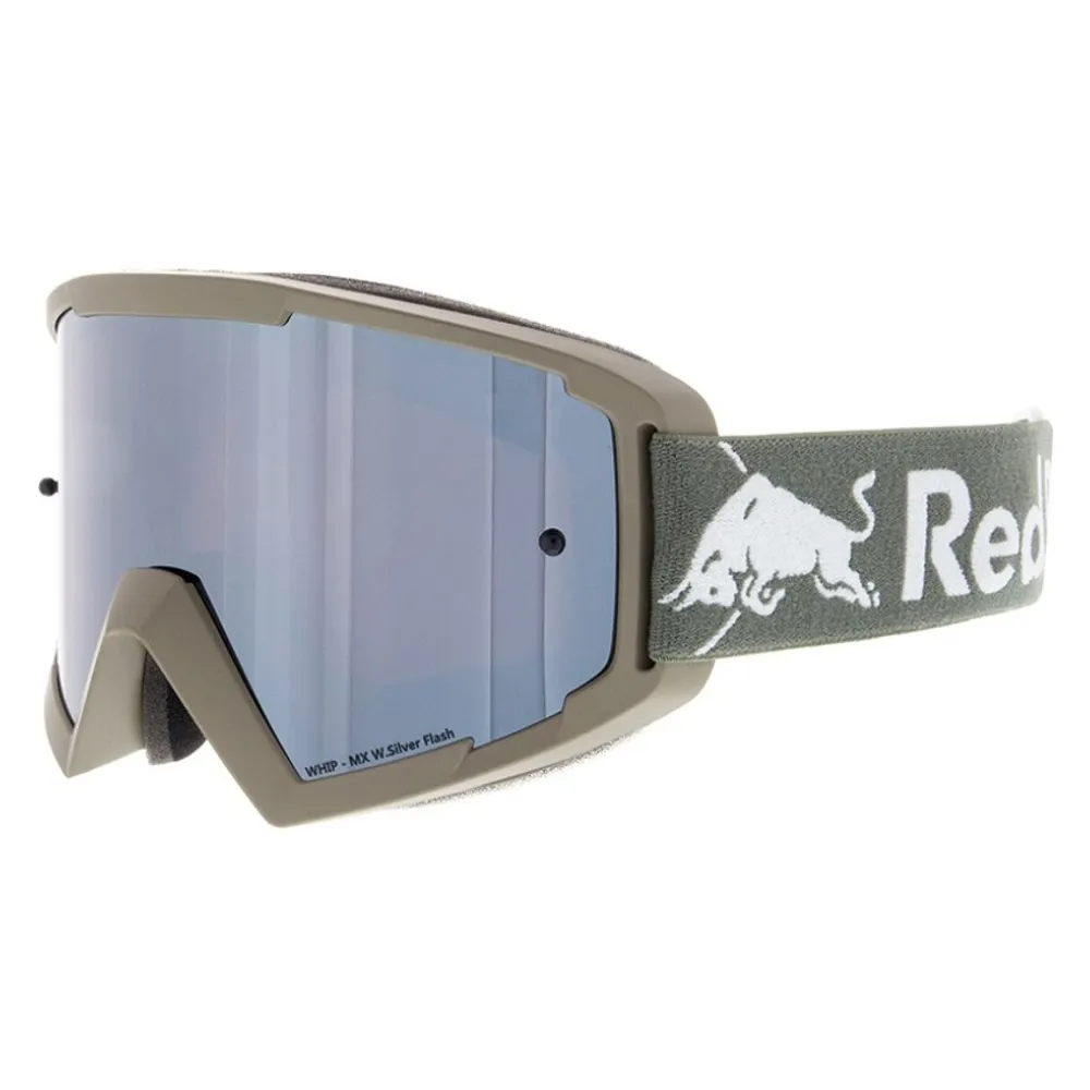 Red Bull Spect Mx Goggles Warm Grey/olive Green/grey Silver Flash Lens