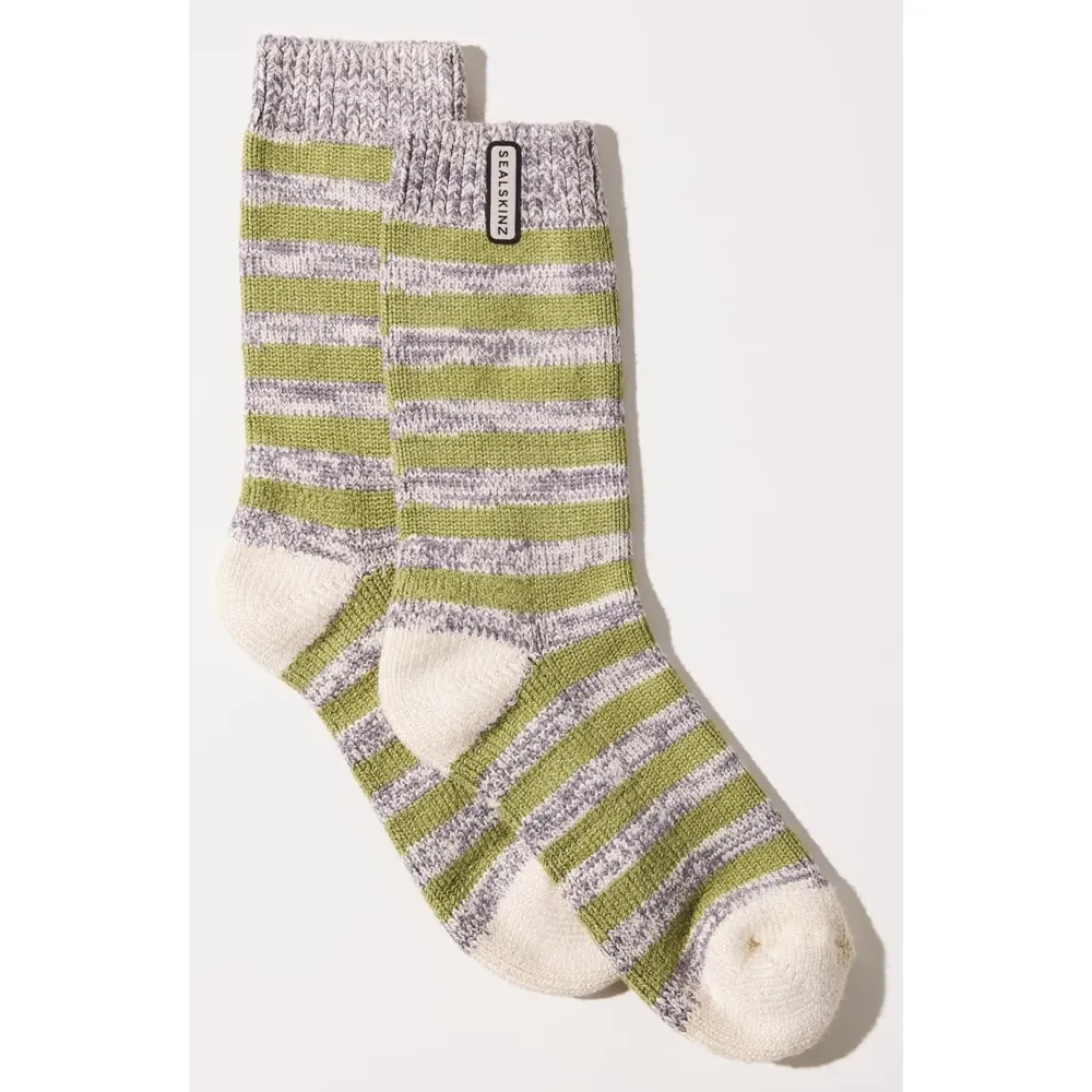 Sealskinz Banham Bamboo Mid Length Striped Womens Sock Mint/grey/cream