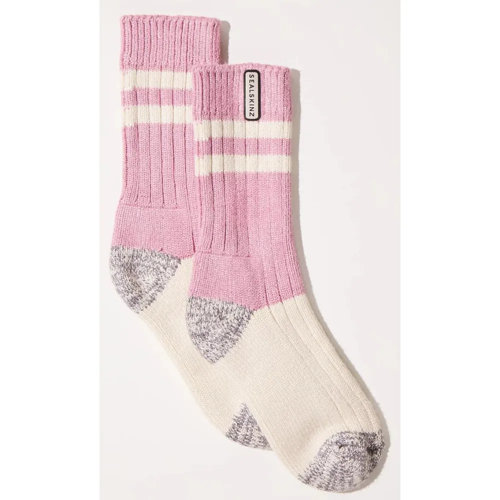 Sealskinz Cawston Bamboo Mid Length Colour Blocked Womens Sock Pink/grey/cream