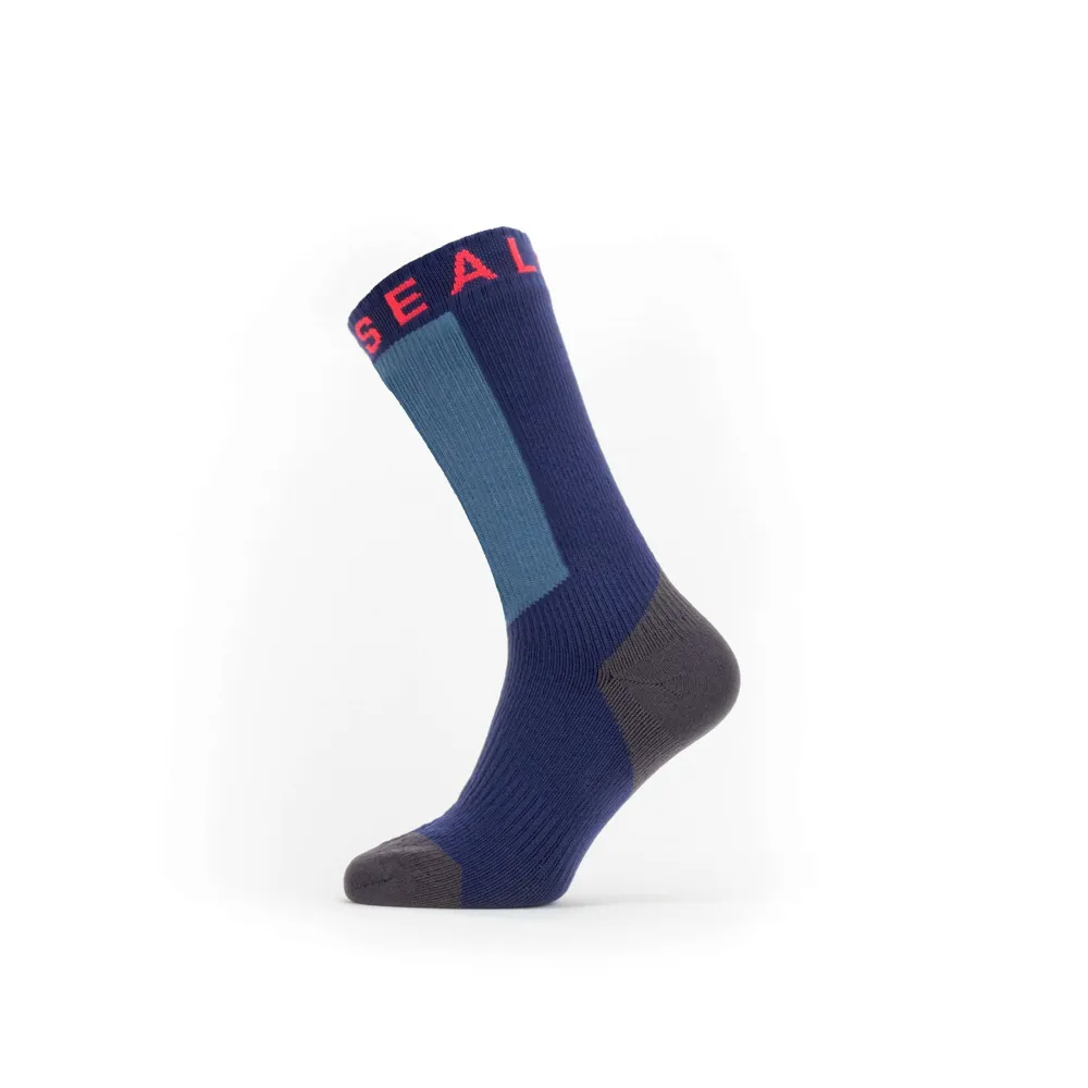 Sealskinz Scoulton Waterproof Warm Weather Mid Length Sock With Hydrostop Navy Blue/grey/red